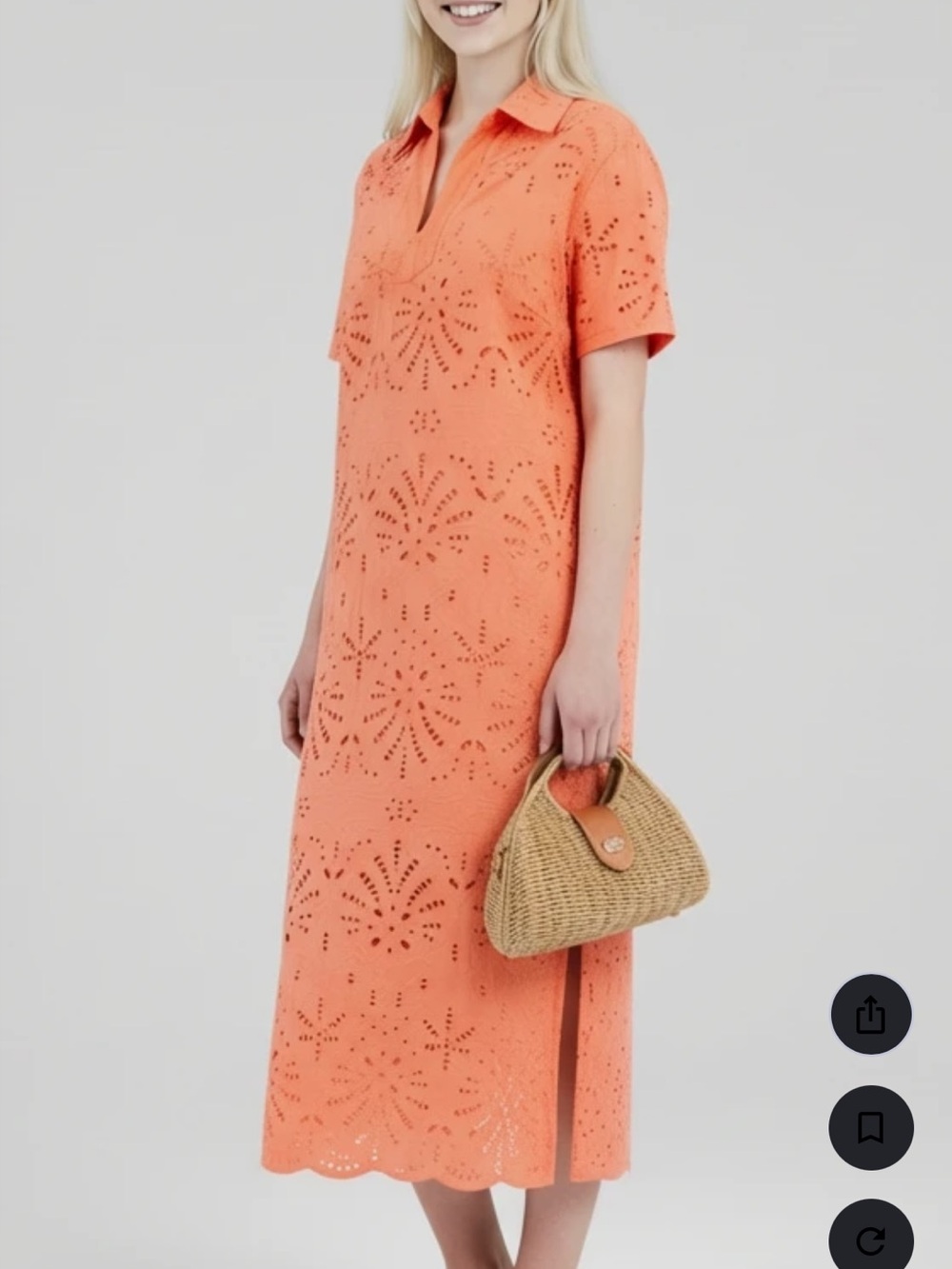 Orange Eyelet Polo Midi Dress - Unbranded